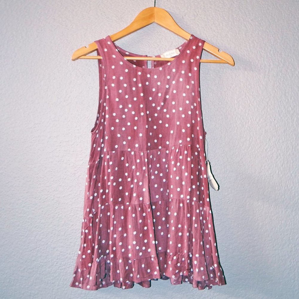 Alter'd State Mauve Pink Polka Dot Sleeveless  Blouse Top Size M